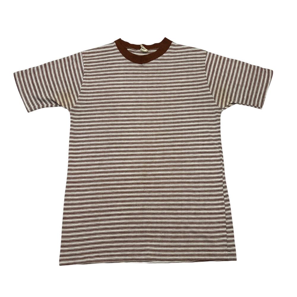 Vintage 70s Never Iron Campus Striped Ringer T Shirt Mens Medium Surf Skater